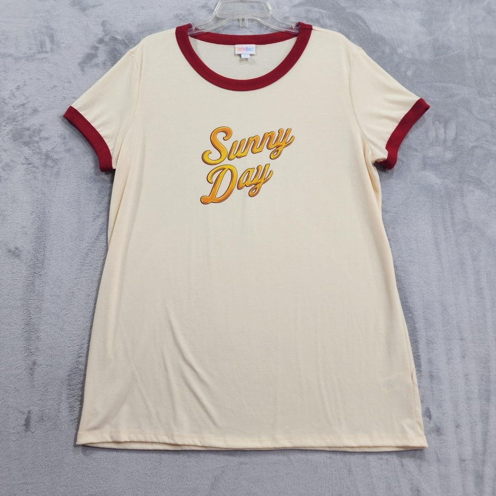 LuLaRoe Shirt Womens XL Cream Red Sunny Day Graphic Ringer Tee Stretch Casual